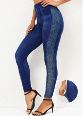 Dark Blue High Waisted Elastic Waist Leggings