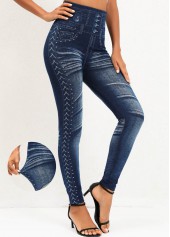Denim Blue High Waisted Elastic Waist Leggings
