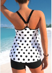 White swimwear,Dot swimwear,ROTITA Asymmetry White Polka Dot Tankini Top
