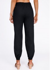 Black bottoms,Plain Color bottoms,Drawstring Black Belted High Waisted Pants