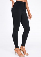 Skinny Black Button Fly High Waisted Pants
