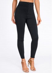 Black bottoms,Plain Color bottoms,Skinny Black Button Fly High Waisted Pants