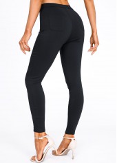 Black bottoms,Plain Color bottoms,Skinny Black Button Fly High Waisted Pants