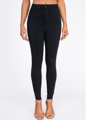 Black bottoms,Plain Color bottoms,Skinny Black Button Fly High Waisted Pants