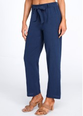 Navy bottoms,Plain Color bottoms,Bowknot Navy Belted High Waisted Pants