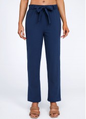 Bowknot Navy Belted High Waisted Pants