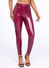 Wine Red bottoms,Plain Color bottoms,Wine Red Skinny High Waisted Leggings