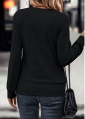 Black tops,Plain Color tops,ROTITA Fake 2in1 Black Square Neck Long Sleeve Sweatshirt