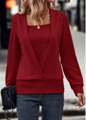 Rotita Fake 2-in-1-Sweatshirt mit eckigem Ausschnitt in Weinrot