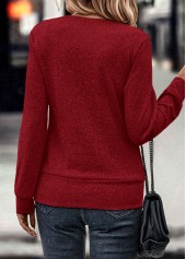 Wine Red tops,Plain Color tops,ROTITA Fake 2in1 Wine Red Square Neck Sweatshirt