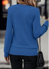 Dark Blue tops,Plain Color tops,Fake 2in1 Dark Blue Square Neck Sweatshirt