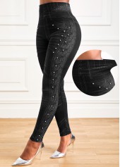 Black High Waisted Elastic Waist Ankle Length Leggings
