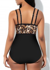 Black swimwear,Leopard swimwear,ROTITA Cut Out Black Leopard One Piece Swimwear