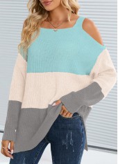Multi Color tops,Contrast Color tops,Split Multi Color Square Neck Long Sleeve Sweater