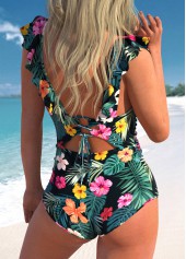 Multi Color swimwear,Plants swimwear,Floral swimwear,ROTITA Ruffle Multi Color One Piece Swimwear
