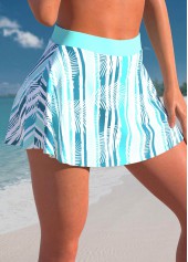 Cyan swimwear,Plants swimwear,ROTITA Cyan Leaf Print High Waisted Pantskirt
