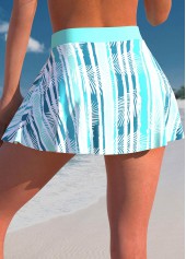 Cyan swimwear,Plants swimwear,ROTITA Cyan Leaf Print High Waisted Pantskirt