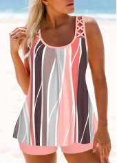 Criss Cross Pink Geometric Print Tankini Set