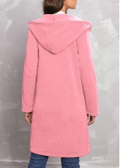 Pink outerwear & coats,Plain Color outerwear & coats,Zipper Pink Hooded Long Sleeve Coat