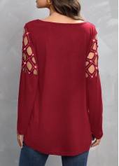 Wine Red tops,Plain Color tops,Hot Drilling Wine Red V Neck T Shirt