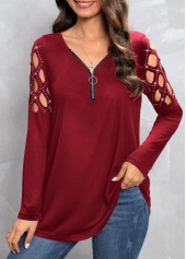 Hot Drilling Wine Red V Neck T Shirt