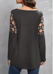 Dark Grey tops,Plain Color tops,Hot Drilling Dark Grey V Neck T Shirt