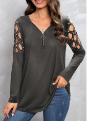 Hot Drilling Dark Grey V Neck T Shirt