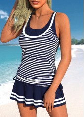 Navy swimwear,Striped swimwear,ROTITA Fake 2in1 Navy Striped Tankini Top