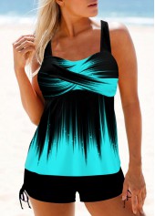 Cyan swimwear,Ombre swimwear,ROTITA Cross Front Wide Strap Cyan Ombre Tankini Top