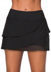ROTITA High Waisted Layered Black Swim Skirt