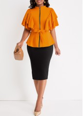 ROTITA Two Piece Ginger Belted Stand Collar Suit