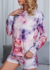 Multi Color intimates,Tie Dye intimates,Tie Dye Print Multi Color Long Sleeve Loungewear Set