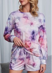 Tie Dye Print Multi Color Long Sleeve Loungewear Set
