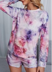 Multi Color intimates,Tie Dye intimates,Tie Dye Print Multi Color Long Sleeve Loungewear Set
