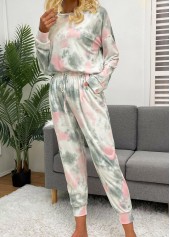 Multi Color intimates,Tie Dye intimates,Tie Dye Print Multi Color Long Sleeve Loungewear Set