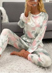 Multi Color intimates,Tie Dye intimates,Tie Dye Print Multi Color Long Sleeve Loungewear Set