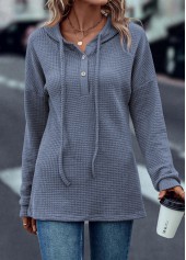 Dusty Blue tops,Plain Color tops,Drawstring Dusty Blue Long Sleeve Hoodie