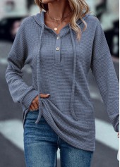 Drawstring Dusty Blue Long Sleeve Hoodie