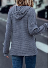 Dusty Blue tops,Plain Color tops,Drawstring Dusty Blue Long Sleeve Hoodie