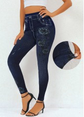 High Waisted Floral Print Navy Leggings