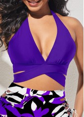 Purple swimwear,Plain Color swimwear,ROTITA Tie Criss Cross Purple Bikini Top
