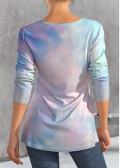 Light Blue tops,Floral tops,Plants tops,ROTITA Button Floral Print Light Blue T Shirt