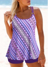 Rotita-Tankini-Oberteil mit Metallring und violettem geometrischem Aufdruck-Kein Boden