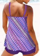 Rotita-Tankini-Oberteil mit Metallring und violettem geometrischem Aufdruck-Kein Boden