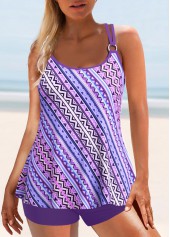 Rotita-Tankini-Oberteil mit Metallring und violettem geometrischem Aufdruck-Kein Boden