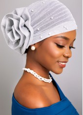 Silvery White accessories,Plain Color accessories,Flower Pearl Silvery White Turban Hat
