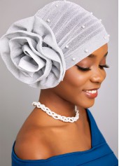 Flower Pearl Silvery White Turban Hat