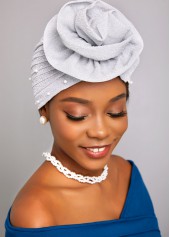 Silvery White accessories,Plain Color accessories,Flower Pearl Silvery White Turban Hat
