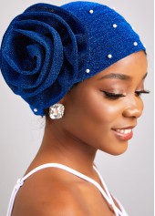 Dark Blue accessories,Plain Color accessories,Pearl Flower Dark Blue Turban Hat