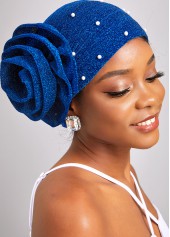 Dark Blue accessories,Plain Color accessories,Pearl Flower Dark Blue Turban Hat